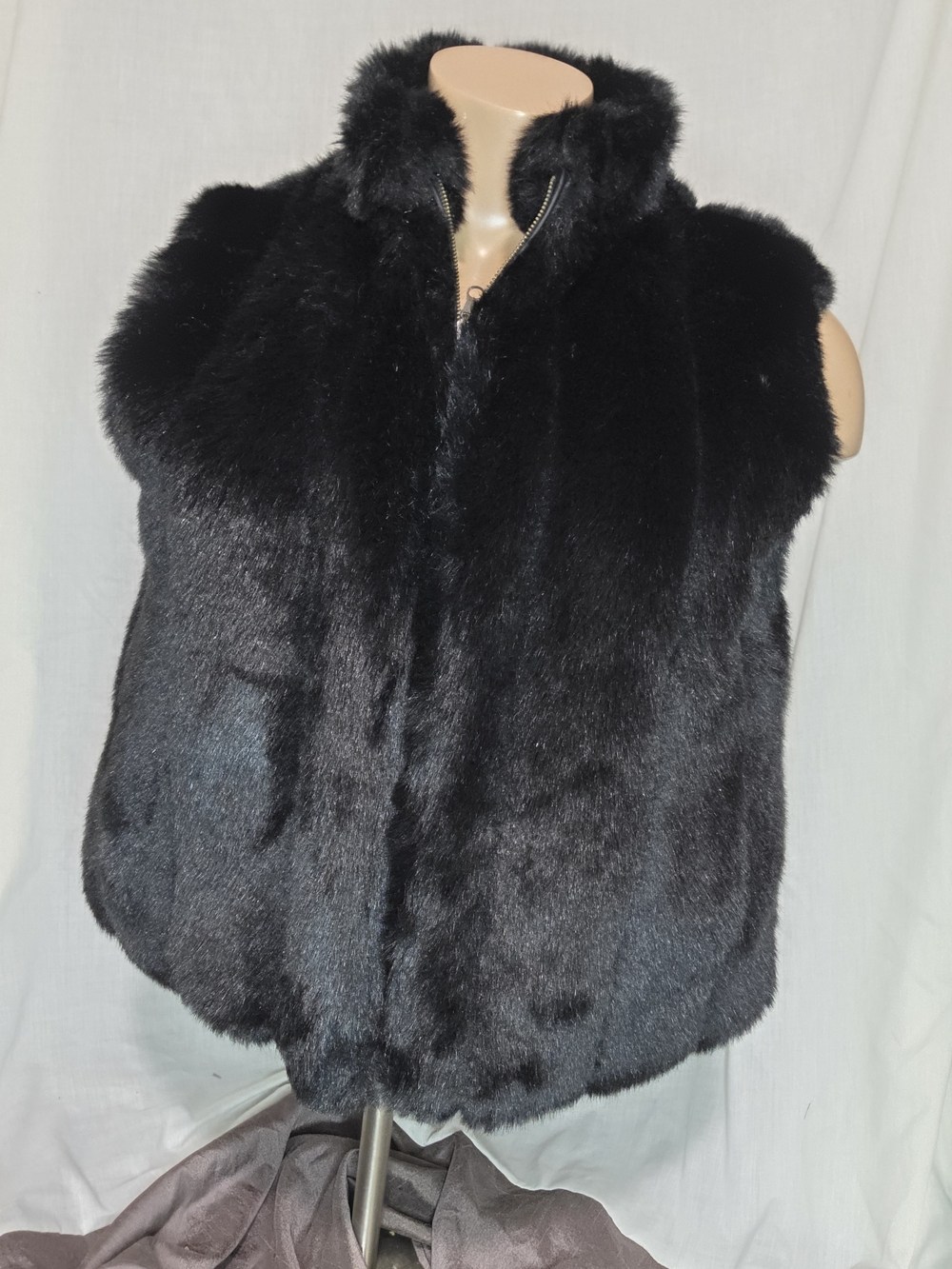 NWT Coaco Classic Black Faux Mink Fur Reversible Vest - Women's Jacket L
